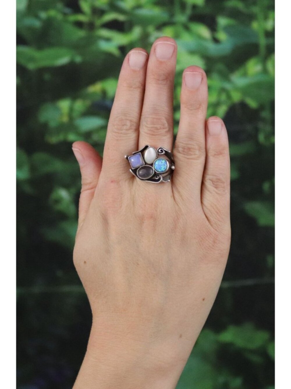 Sterling Silver Opal, Moonstone, Mother of Pearl Ring Size 9 1/2 - Picture 2 of 7
